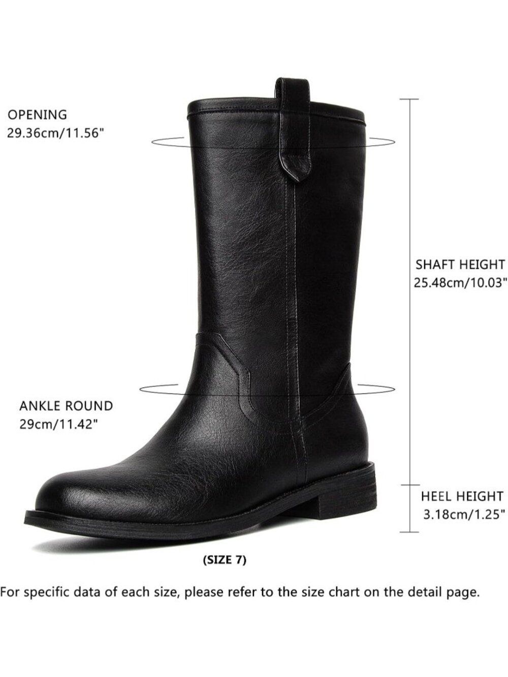 Women's Black Chunky Block Low Heel Round Toe Campus Comfortable Mid Calf Boots - Picture 5 of 6